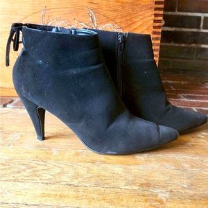 pointed toe black bootie with ankle tie